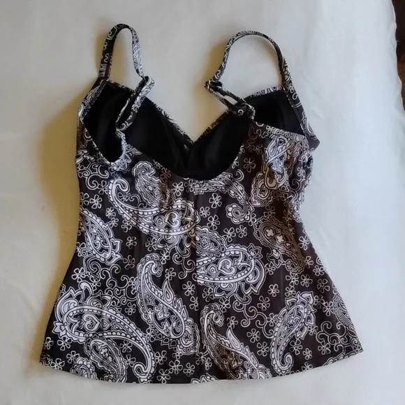 *50off3* Jantzen Tankini Set Top Skirted Bottoms 8 Brown White Paisley - Picture 3 of 10